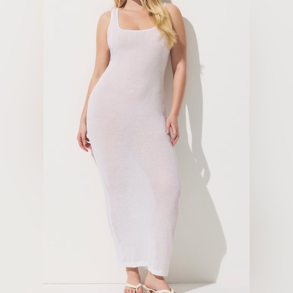 SKIMS Dresses & Skirts - SKIMS Sheer Cotton Rib Long Dress in Snow White Size Small NWOT